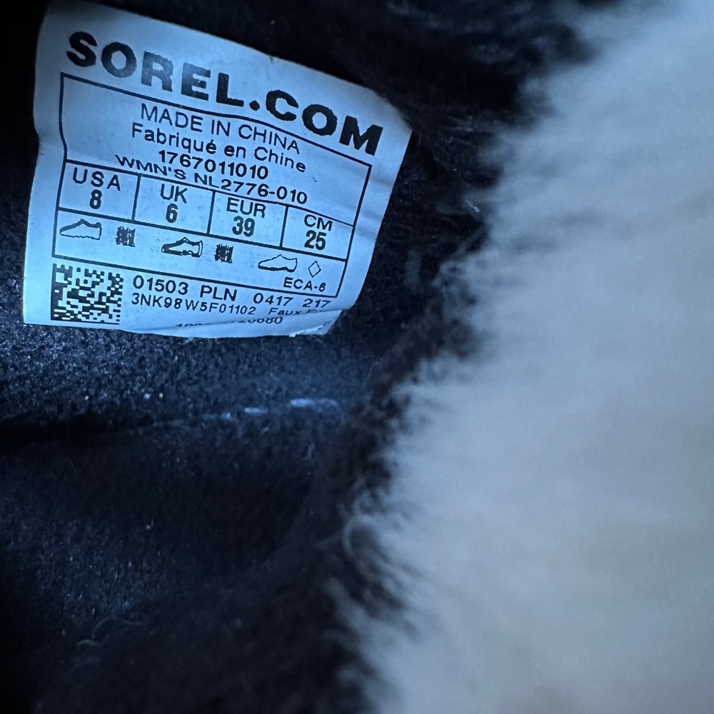 SOREL Women's Whitney Short Winter US  8 Waterproof Snow Boots Black White Fur - Picture 9 of 9